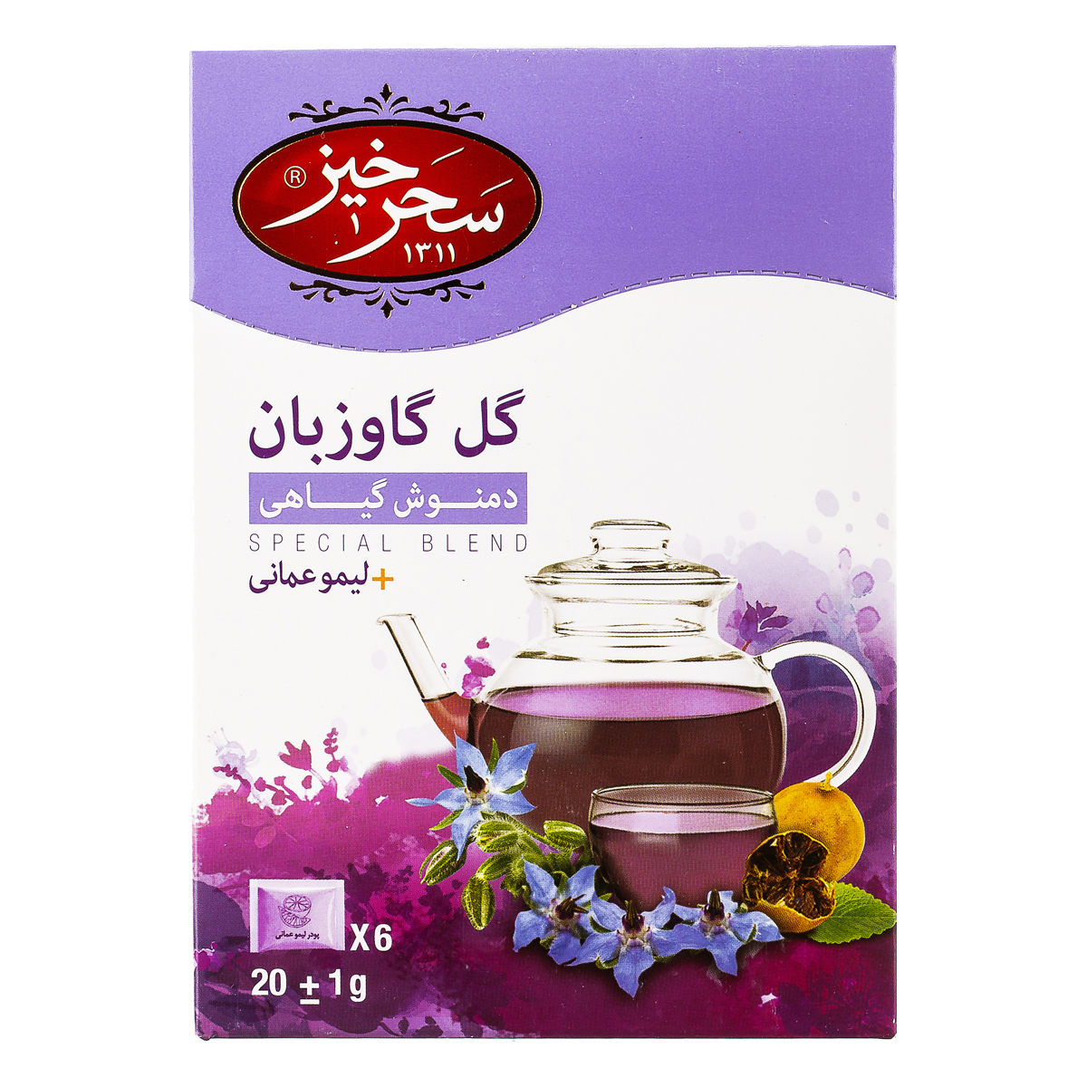 دمنوش گیاهی گل گاو زبان + لیمو عمانی 6 عددی سحرخیز