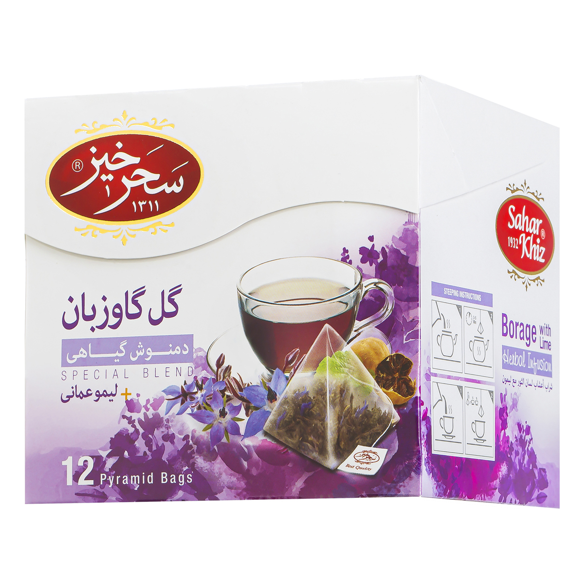 دمنوش گیاهی گل گاوزبان و لیمو عمانی 12 عددی سحرخیز